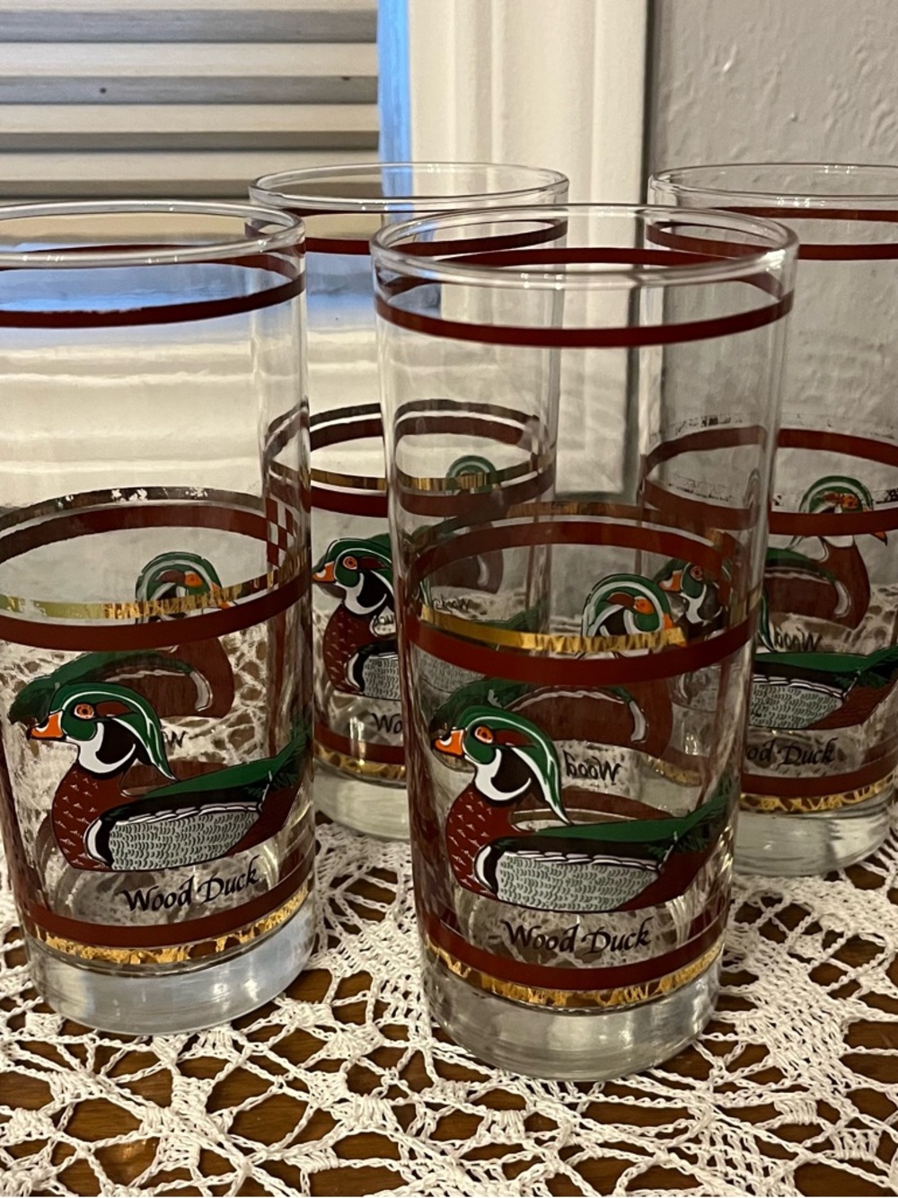 Libbey Glass Tumblers with Wood Duck Motif and Red & Green Accents
